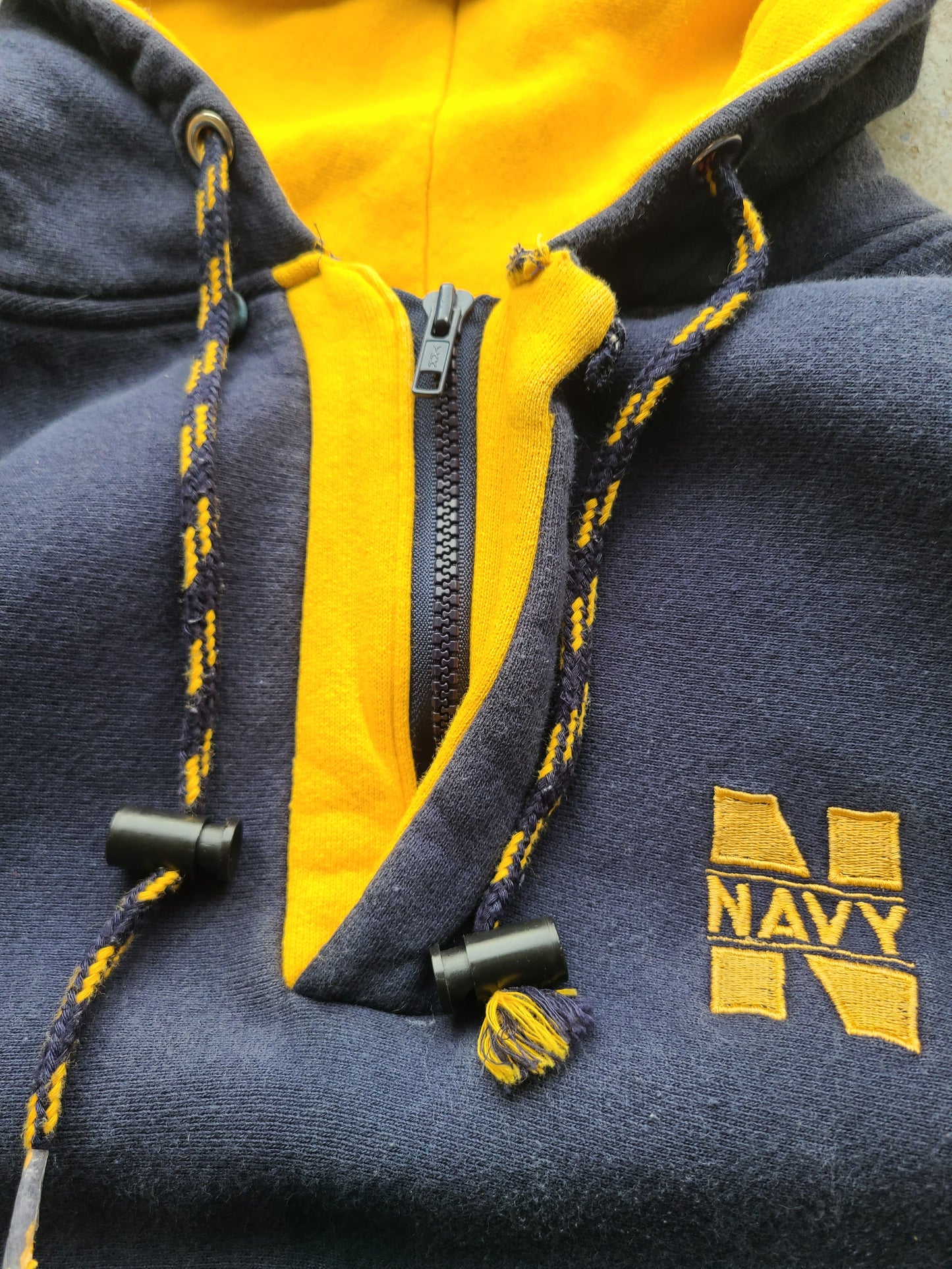 Vintage mvp Corp Pro Weave Navy Drawstring Quarter Zip Hoody Size Medium