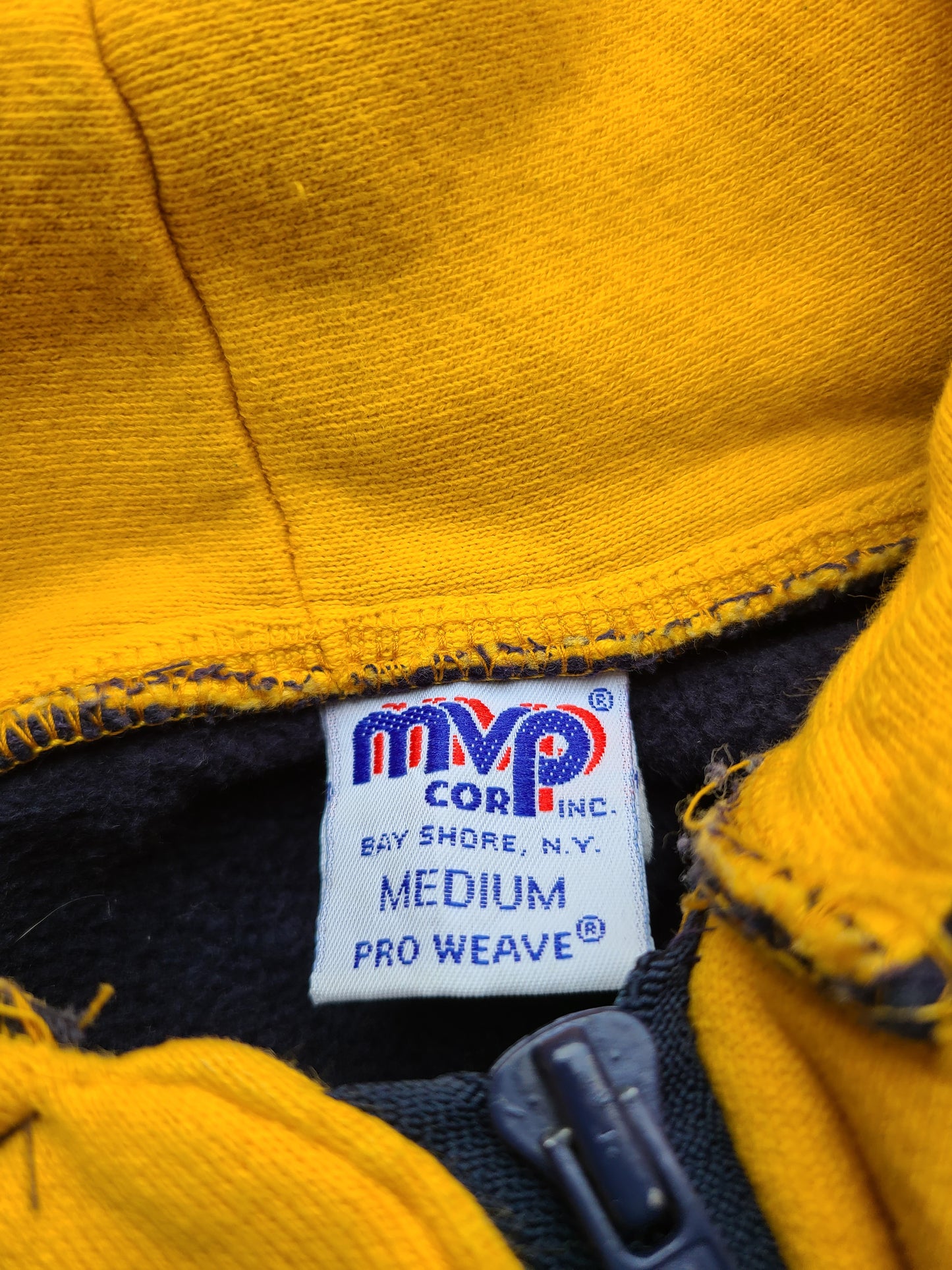 Vintage mvp Corp Pro Weave Navy Drawstring Quarter Zip Hoody Size Medium