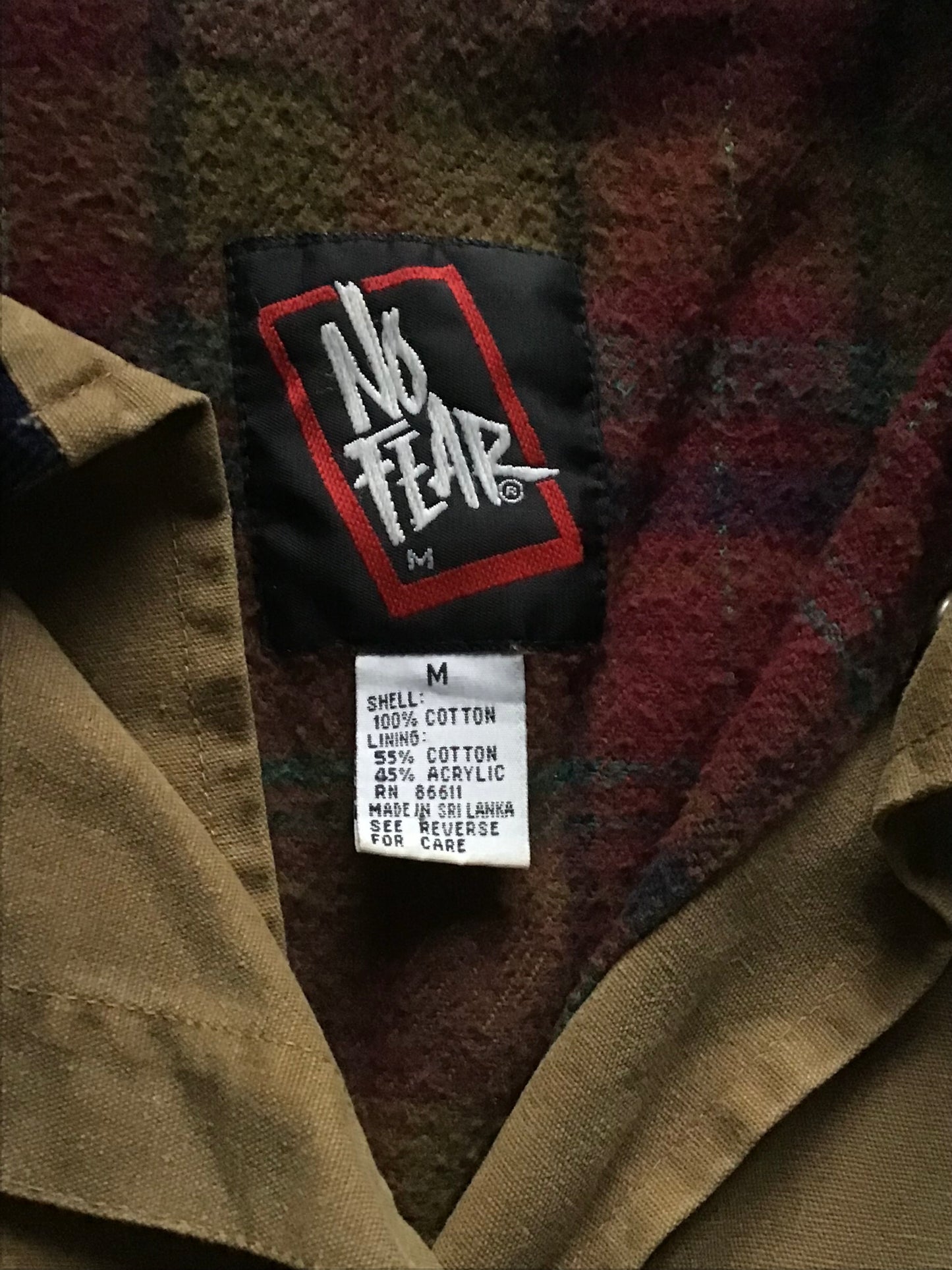 Vintage NO FEAR Flannel Lined Chore Coat Size M