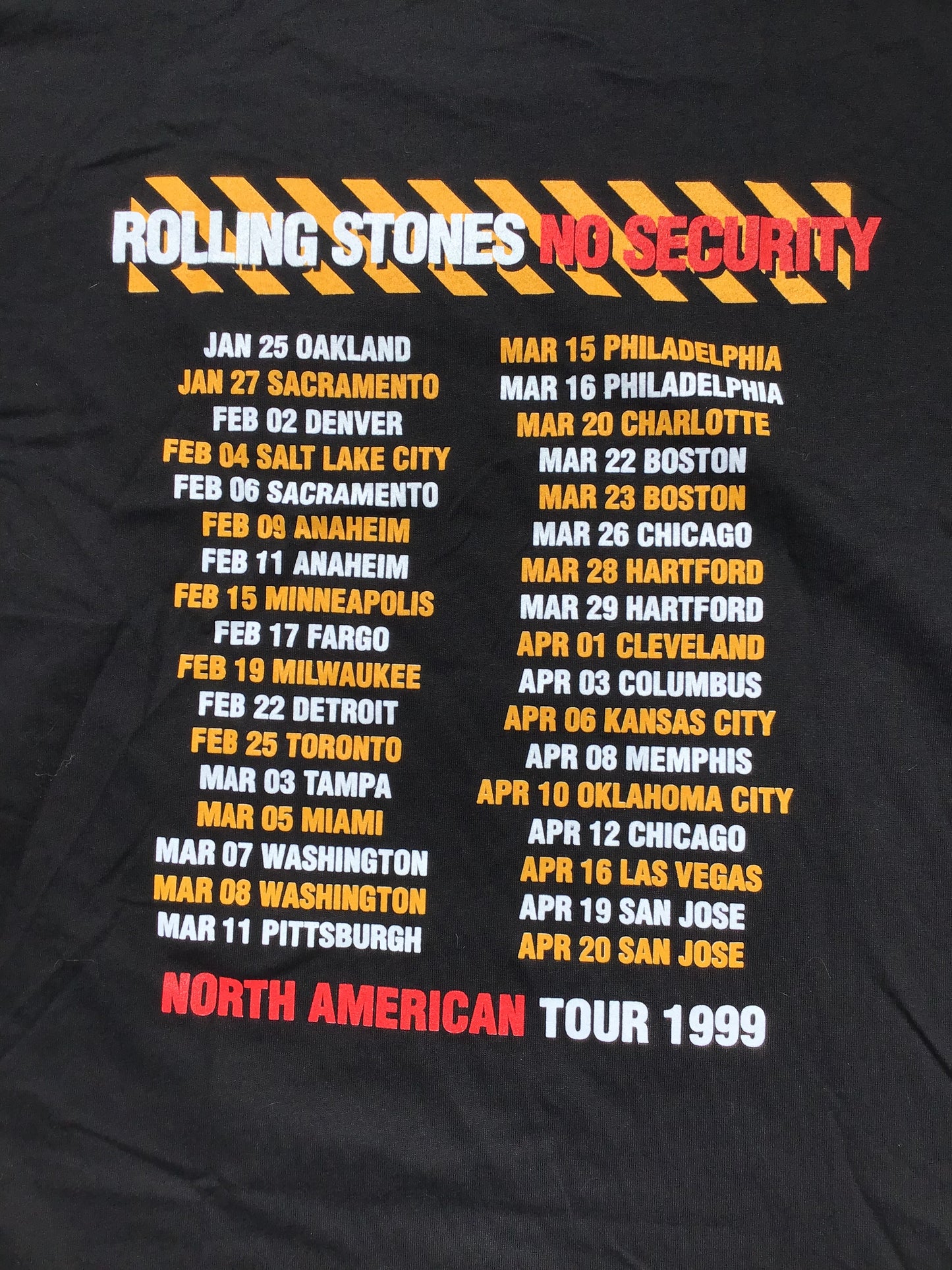 RARE 1999 Rolling Stones No Security T Shirt Size XL