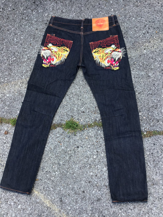 2007 Ed Hardy Bengal Tiger Button Fly Jeans Size 31x32