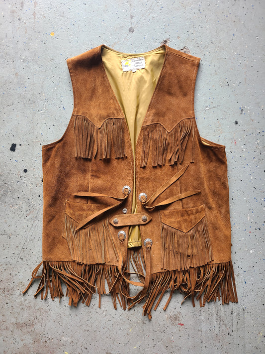 Vintage Simco Fringe Leather Vest Size 44