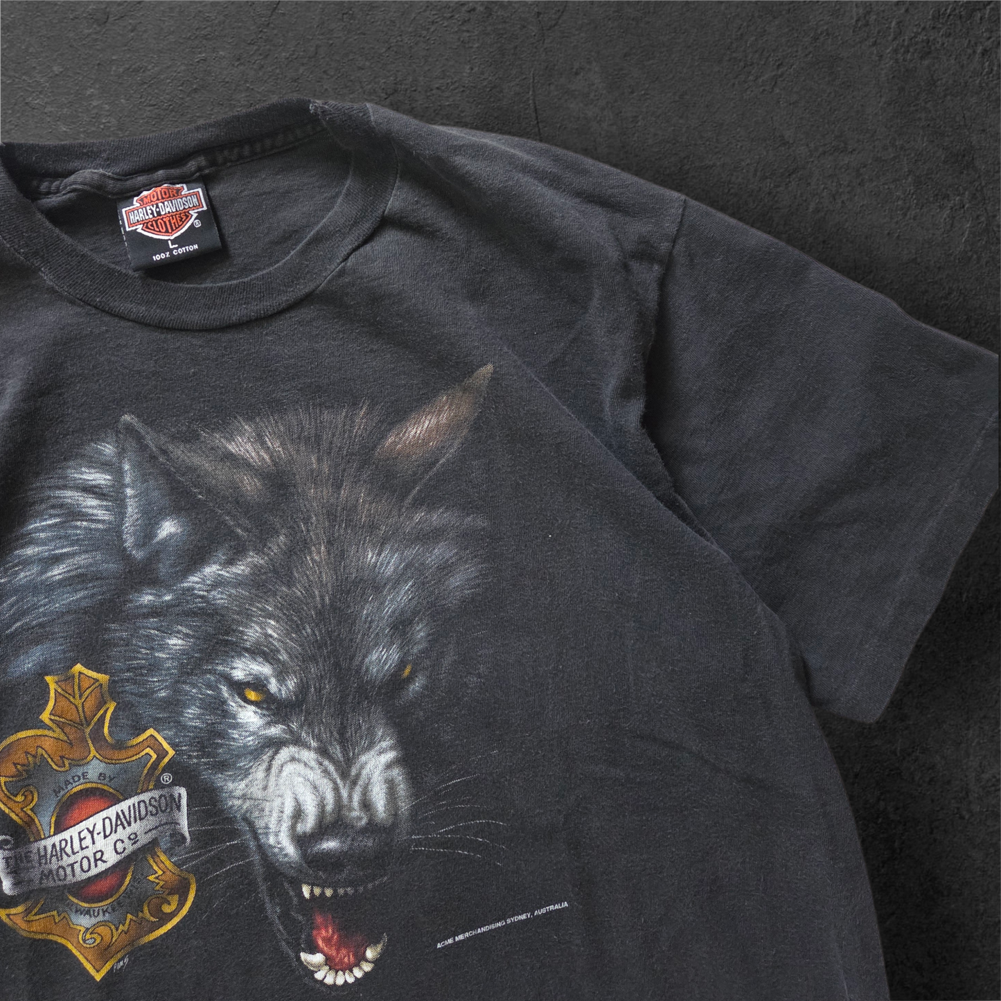 90s Big Face Wolf Harley Davidson tee