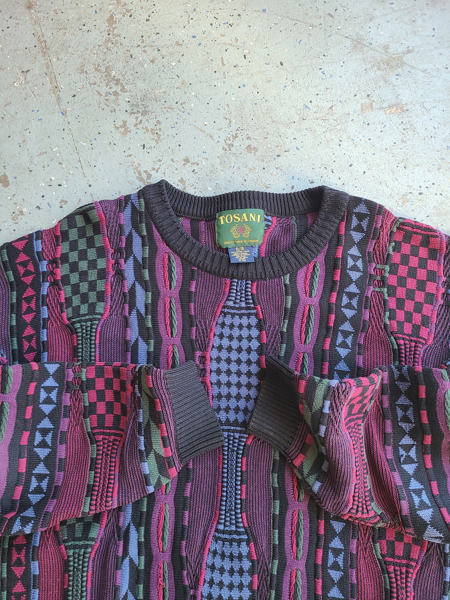 90s Tosani (Coogi style) 3d Knit Sweater Size XL