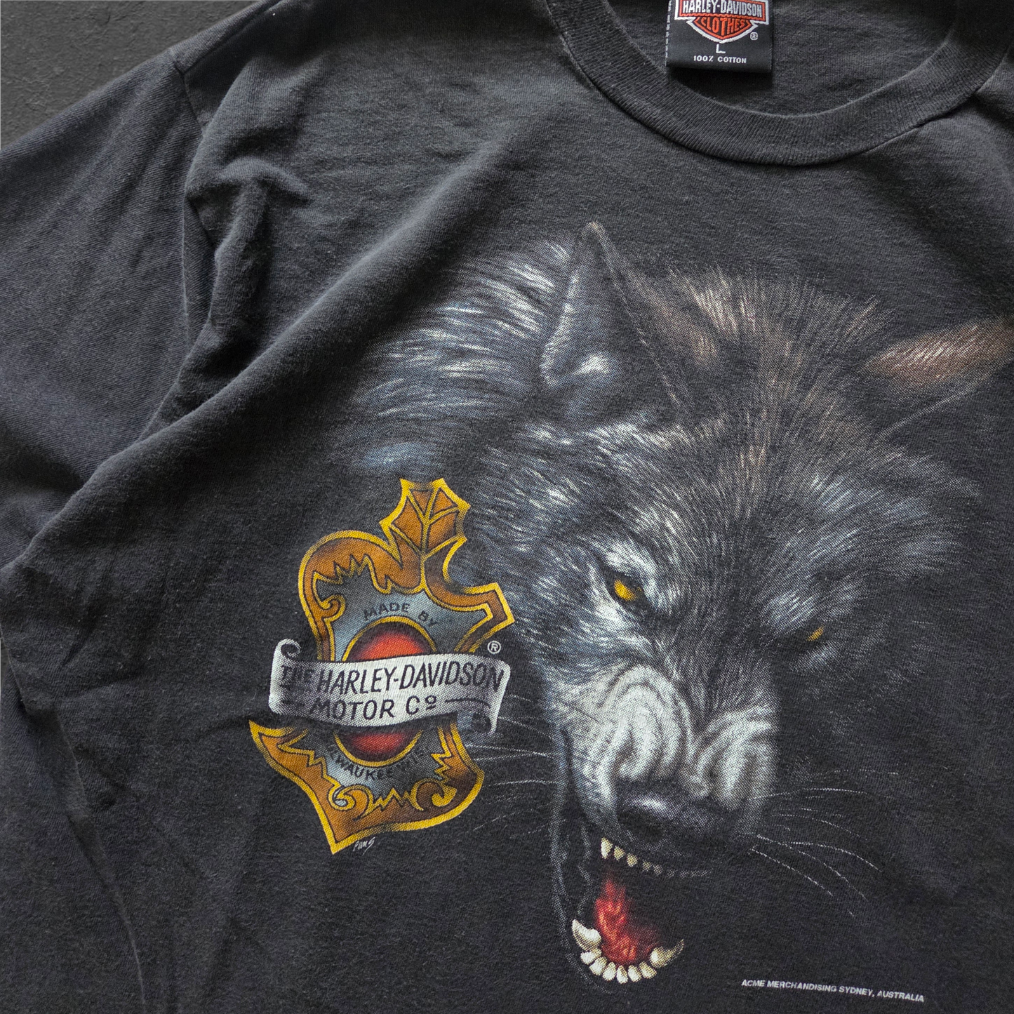 90s Big Face Wolf Harley Davidson tee